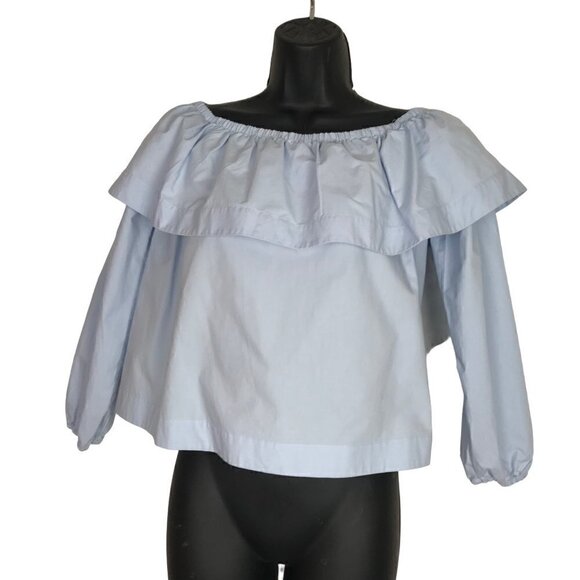 𝅺 Wilfred Hollande Blouse Light Blue Off Shoulder Ruffle Women's Blouse size XS - Picture 4 of 8